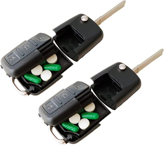 Fake Car Key Diversion Safe (2 Pack)  - Hidden Secret compartment in realistic Car key for Discreet and Reliable Security