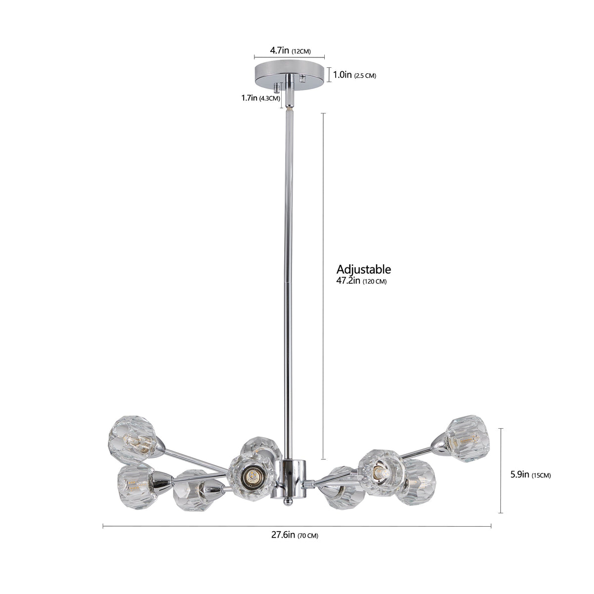 28" Modern Crystal Chandelier With 9 Lights