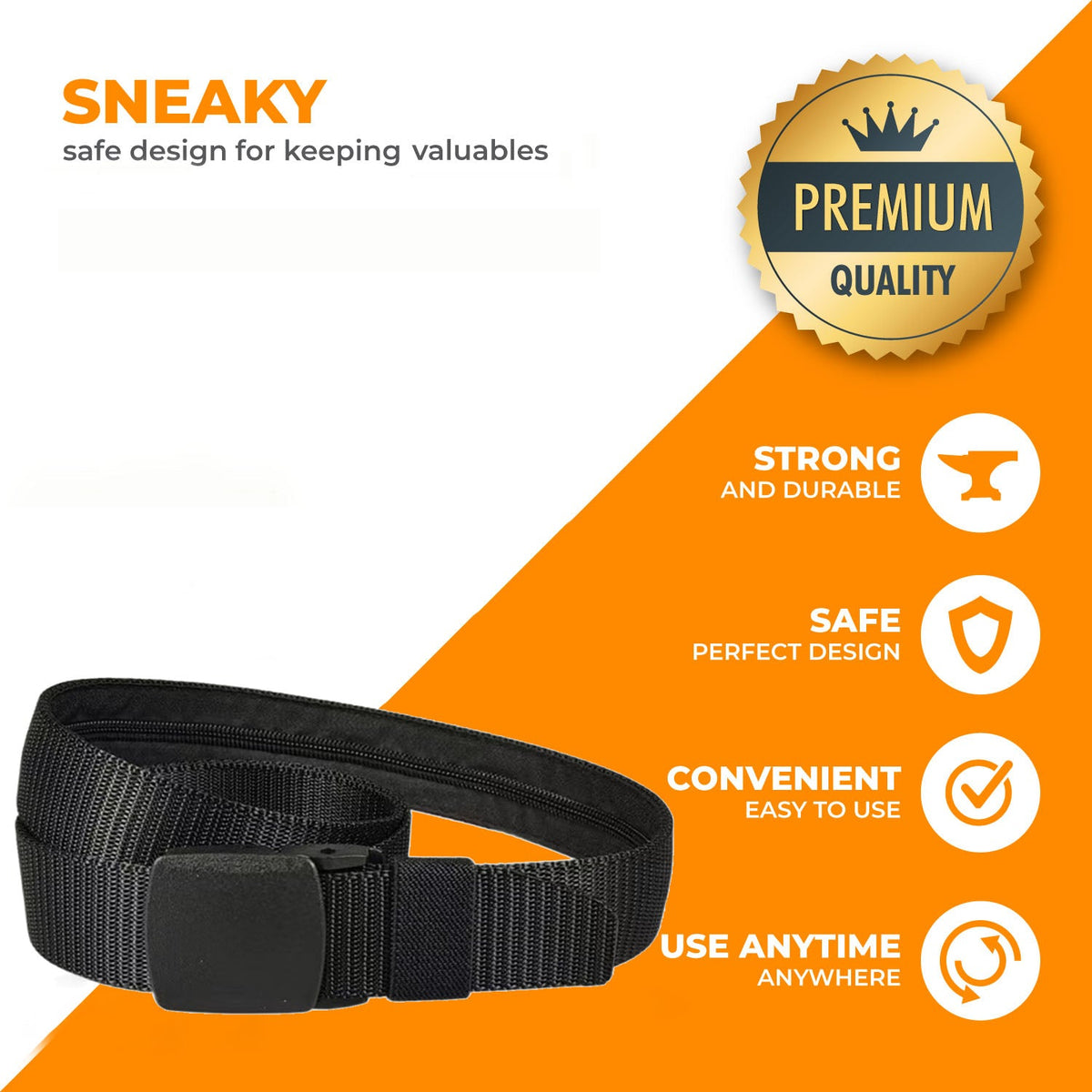 Large Belt Diversion Safe - Real and Functional Large Belt with a Discreet Secret Compartment to Stash Valuables
